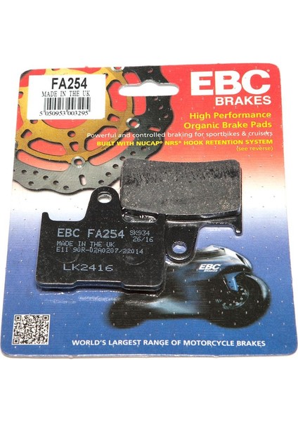 Ebc FA254 2006-2020 Kawasaki Zzr 1400 Abs Uyumlu Arka Fren Balatası Organik Balata