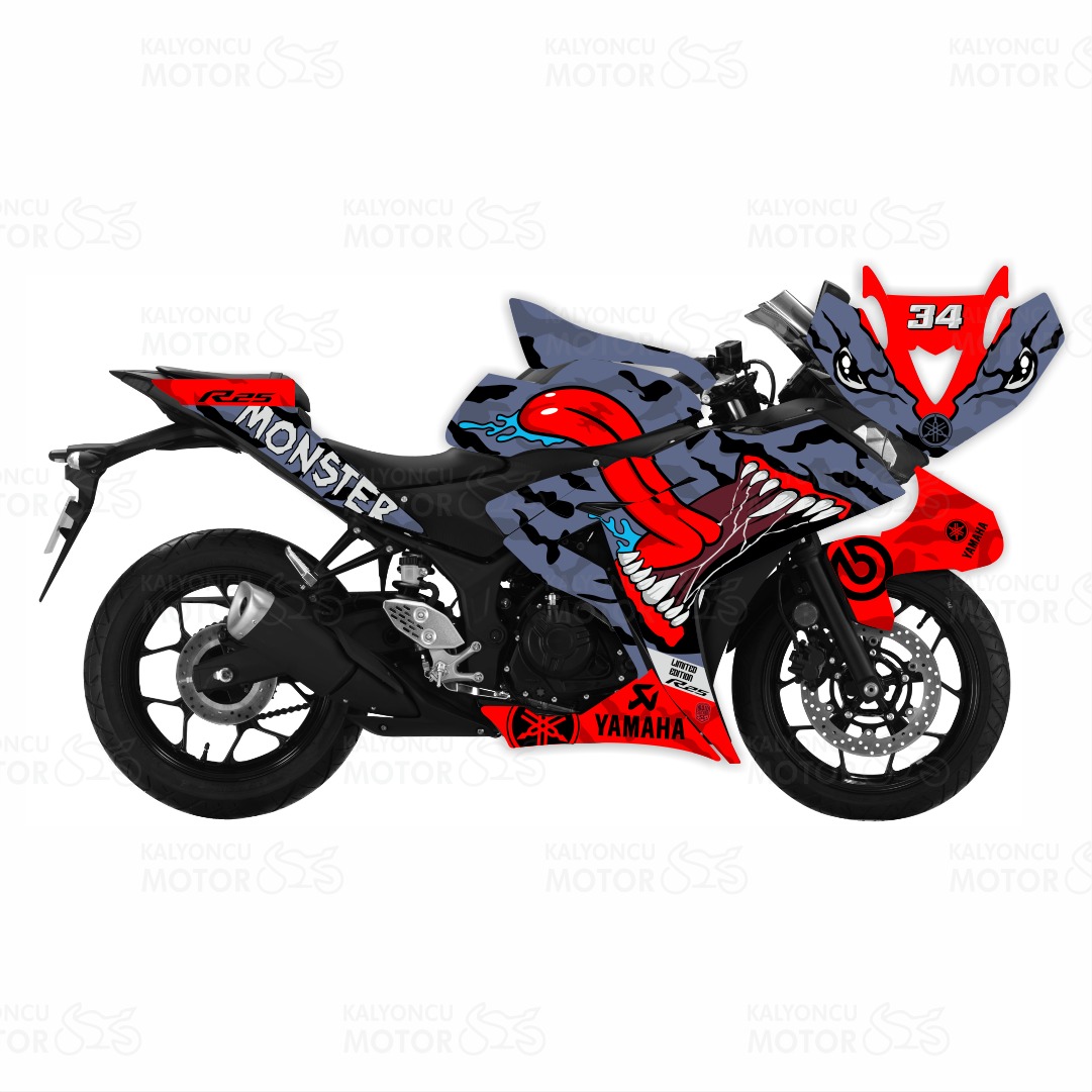 Yamaha YZF R25 Asphalt Monster Desing Sticker Set Mavi-Kırmızı 34