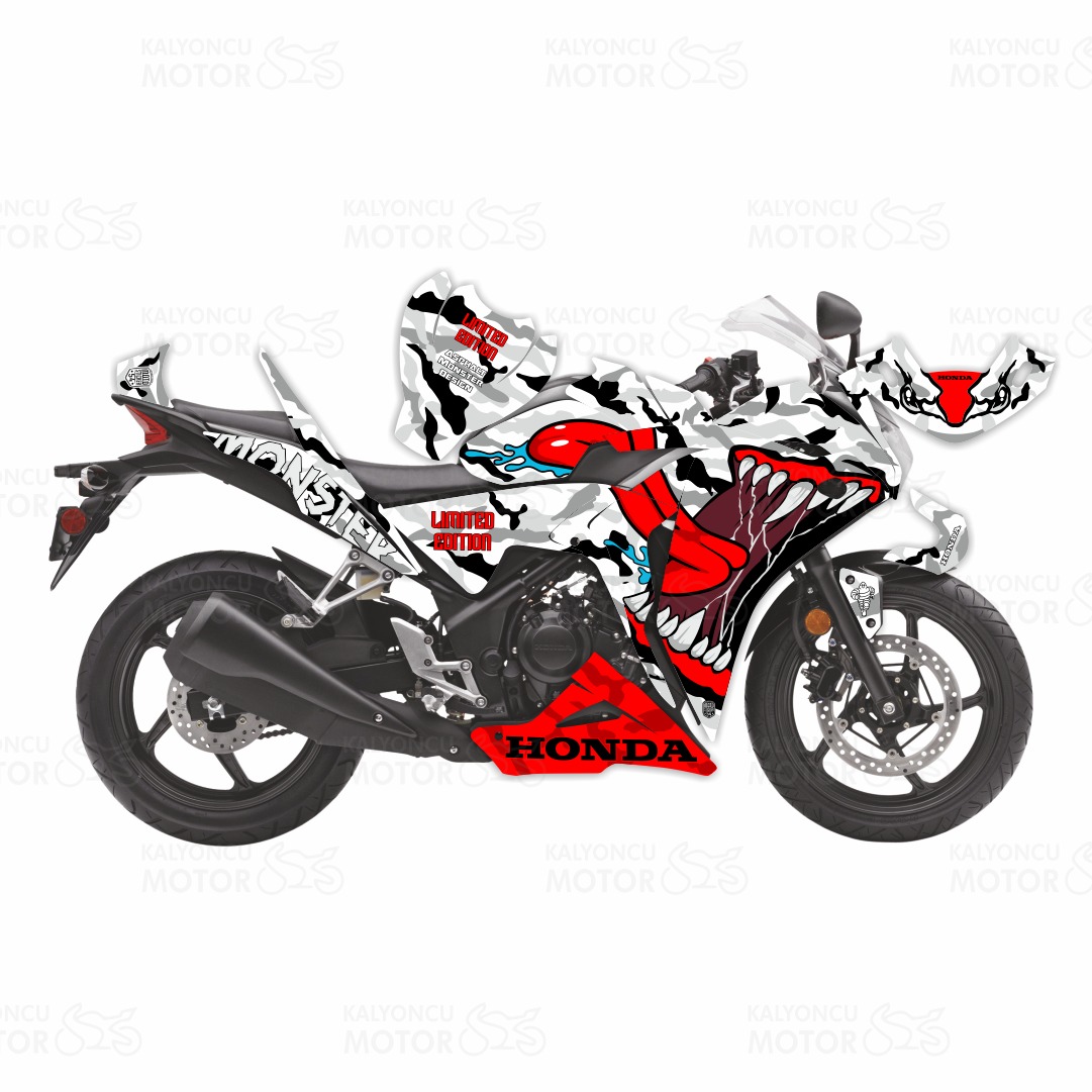 Honda CBR 250 Asphalt Monster Design Sticker Set Beyaz Eski Kasa