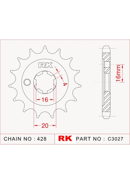 RK Kawasaki KX 80 RK Çelik Ön Dişli C3027-14 (1998-2000) RK Kawasaki KX 80 RK Çelik Ön Dişli C3027-14 (1998-2000)
