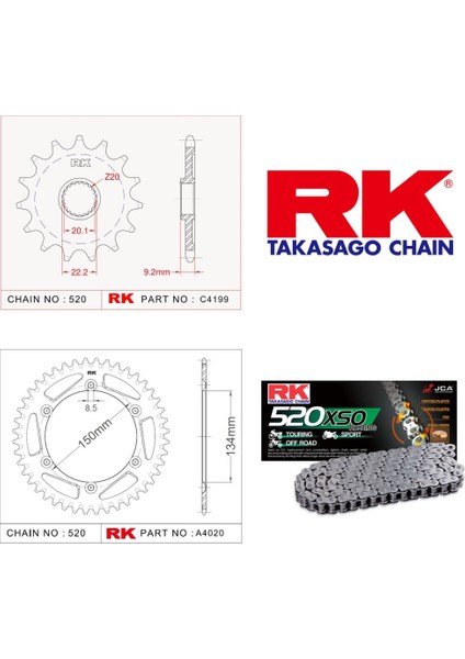 RK Kawasaki KX 250 F Rk Off-Road Zincir Dişli Set 520 MXZ 13/48T (2006-2010)