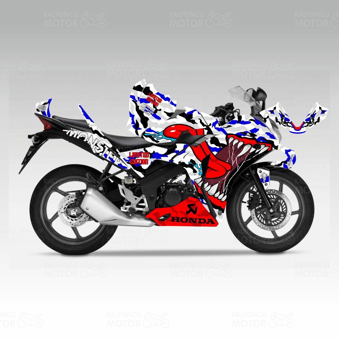 Honda CBR 125 R Asphalt Monster Desing Sticker Set Mavi Detaylı Honda CBR 125 R Asphalt Monster Desing Sticker Set Mavi Detaylı