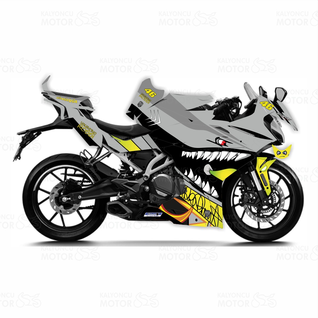 CF Moto 250 SR Rossi Shark Design Gri Sticker Set - Motor Kaplama CF Moto 250 SR Rossi Shark Design Gri Sticker Set - Motor Kaplama