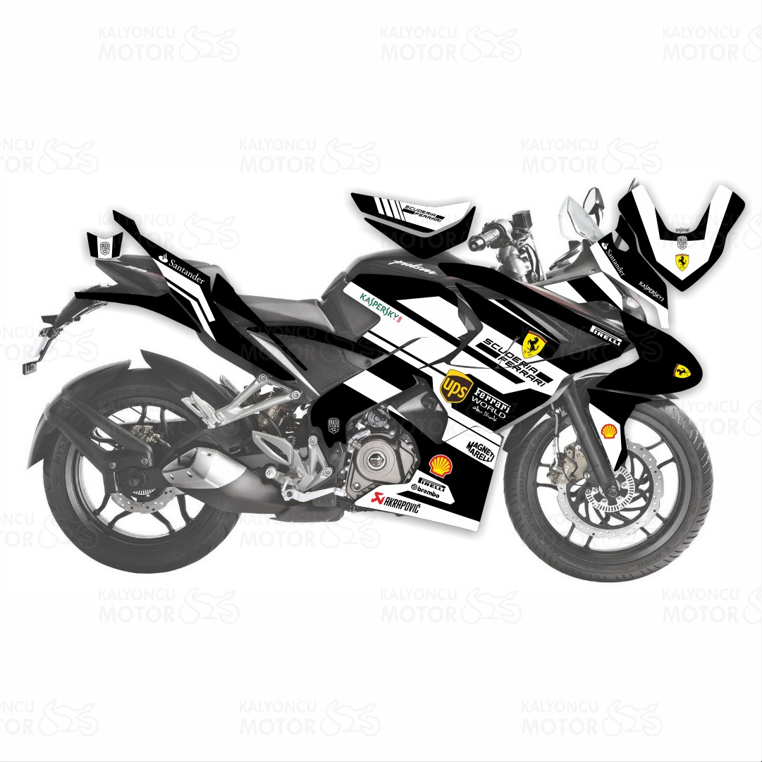 Bajaj Pulsar RS 200 Ferrari Design Siyah Sticker Set Bajaj Pulsar RS 200 Ferrari Design Siyah Sticker Set