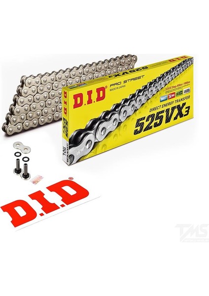 DID 525-110VX3 2008-2010 Kawasaki Ninja ZX-10R Uyumlu Zincir Vx3 Xring Silver (Gümüş)