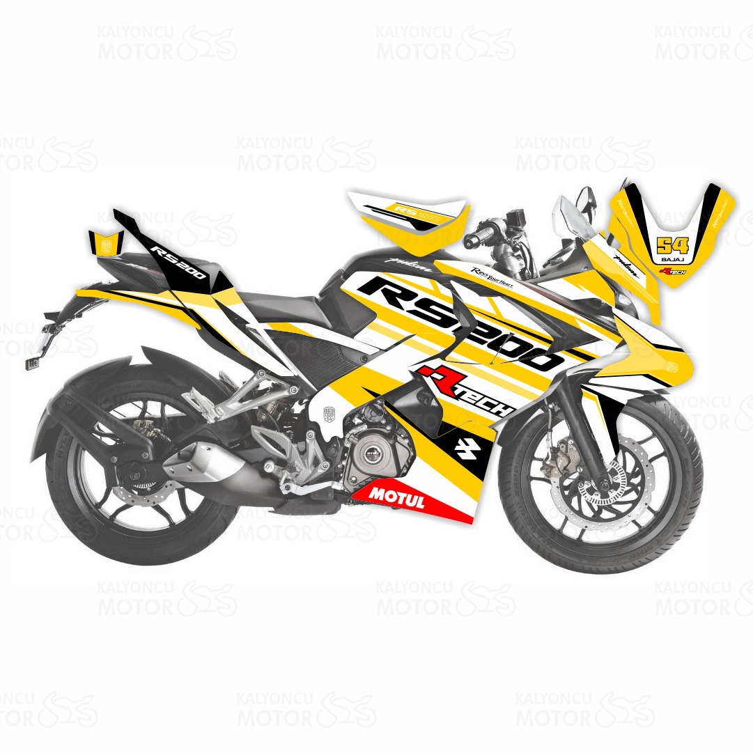 Bajaj Pulsar RS 200 R-Tech Design Sticker Set Sarı Bajaj Pulsar RS 200 R-Tech Design Sticker Set Sarı