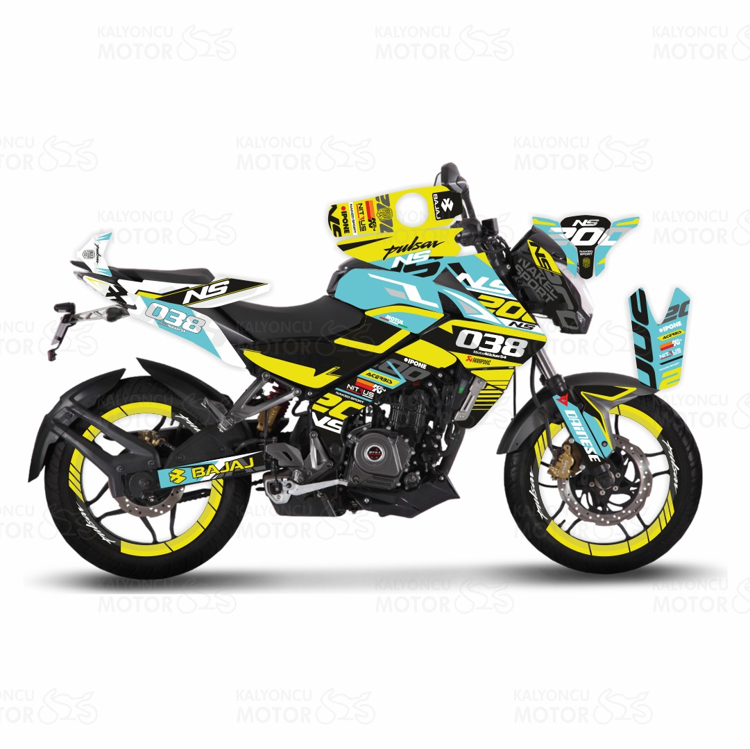 Bajaj Pulsar 200 NS Yellow Flou Design Sticker Set Turkuaz