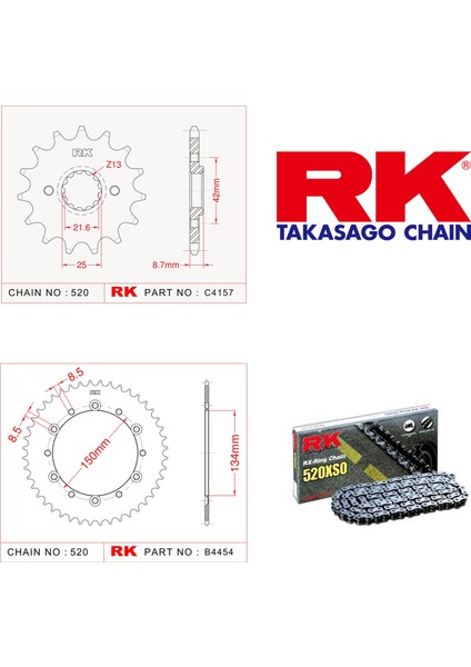 RK Kawasaki KLX 250 Rk Off-Road Zincir Dişli Set 520 MXZ 14/42T (2009-2016) RK Kawasaki KLX 250 Rk Off-Road Zincir Dişli Set 520 MXZ 14/42T (2009-2016)