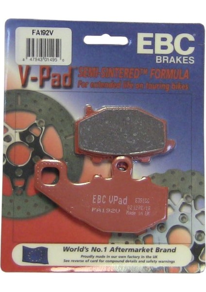Ebc FA192V 1995-2016 Kawasaki Ninja Zx-6r (ZX600) Uyumlu Arka Fren Balatası Yarı Sinterli Balata