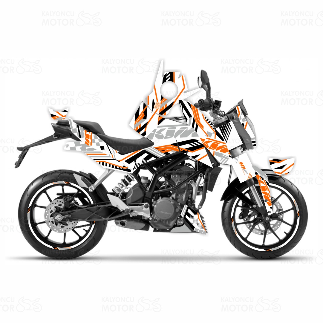 KTM Duke 250 Xtreme Lines Design Sticker Set Beyaz-Siyah-Turuncu