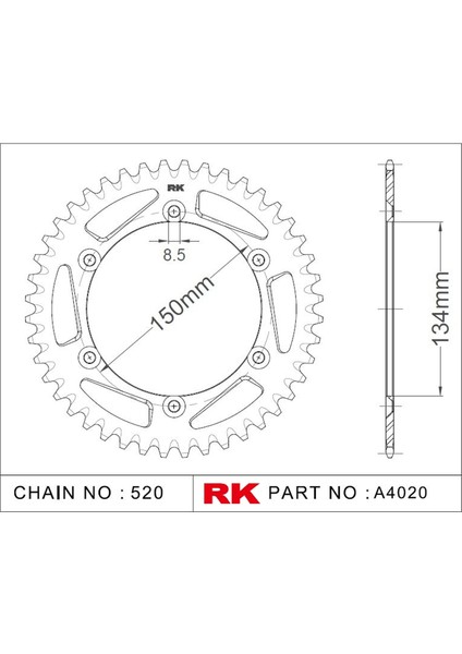 RK Kawasaki KX 250 RK Aluminyum Arka Dişli A4020-49-1A (1992-2005)