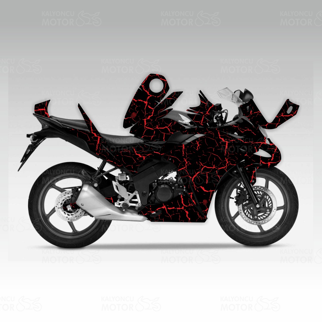 Honda CBR 125 R Cracked Texture Design Siyah-Kırmızı Kaplama