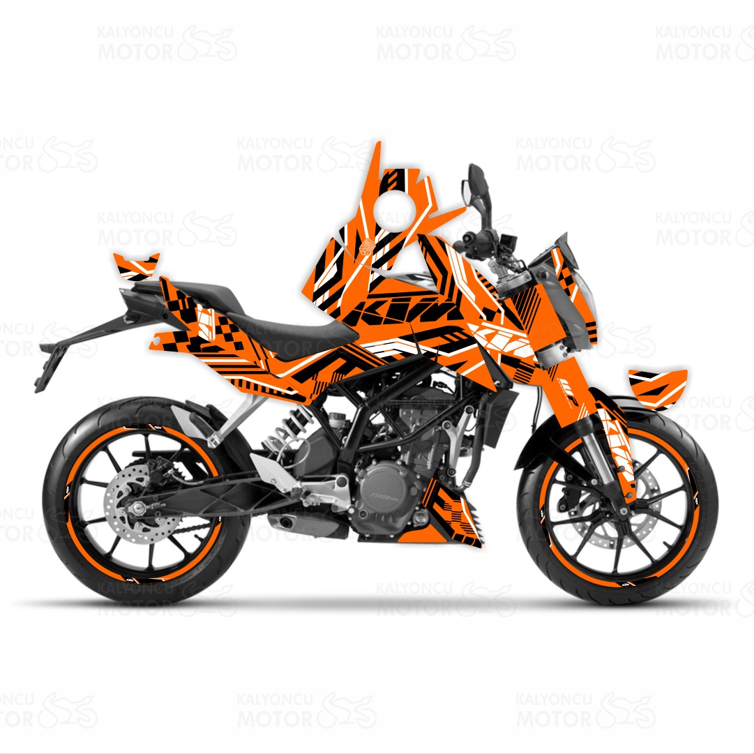 KTM Duke 250 Xtreme Lines Design Sticker Set Turuncu-Siyah-Beyaz (2011-2016)