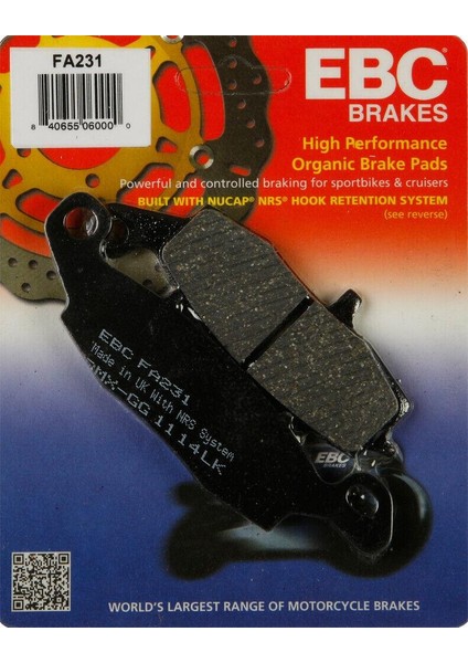 Ebc FA231 2004-2006 Kawasaki Klv 1000 Uyumlu Ön Fren Balatası (Sağ) Organik Balata