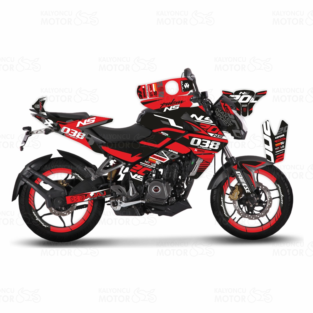 Bajaj Pulsar 200 NS Red Flou Design Sticker Set Kırmızı Siyah Bajaj Pulsar 200 NS Red Flou Design Sticker Set Kırmızı Siyah