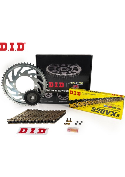 DID Dıd Zincir Dişli Seti Kawasakı Kle (500 Cc) (1991-1996) / Zincir : DID-520VX3 (GOLD)-108 / Dişli: Jt (16T) - Sunstar (44T) DID Dıd Zincir Dişli Seti Kawasakı Kle (500 Cc) (1991-1996) / Zincir : DID-520VX3 (GOLD)-108 / Dişli: Jt (16T) - Sunstar (44T)