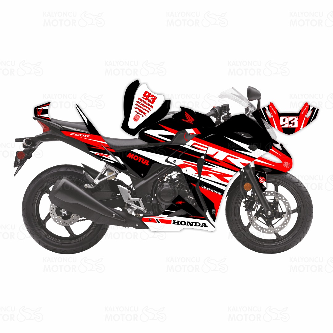 Honda CBR 250 R Eski Kasa RR Lines Design Sticker Set Siyah-Beyaz-Kırmızı