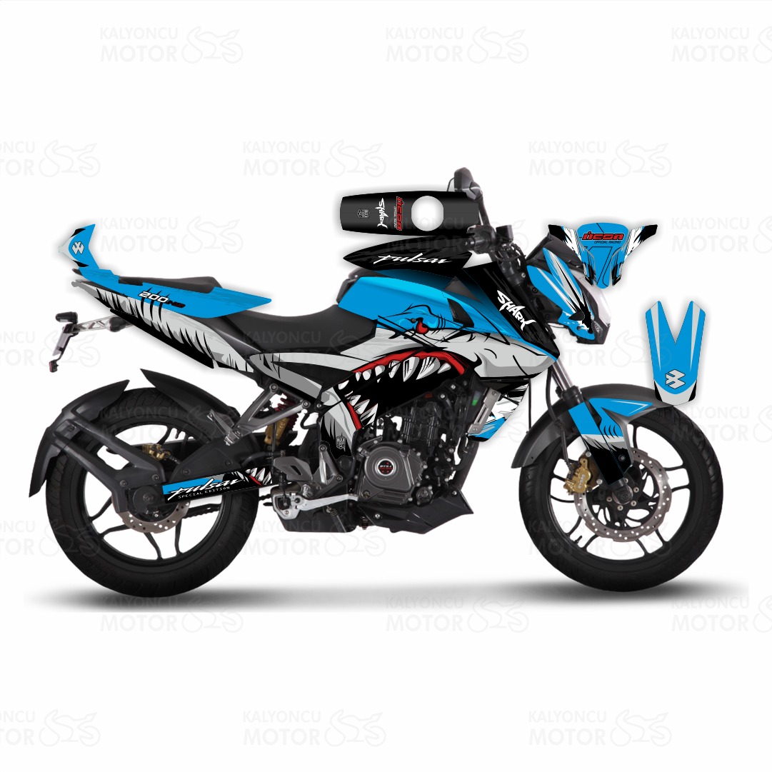 Bajaj Pulsar NS200 Shark Design Mavi Sticker Set Bajaj Pulsar NS200 Shark Design Mavi Sticker Set