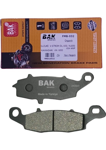 Suzuki Bak Brakes Fmb-032R Suzuki V-Strom Dl 650, Vl 800 Volusia, Gsx 600F.Kawasakı Vn 1600 Ön Fren Balatası Organik Kalite Suzuki Bak Brakes Fmb-032R Suzuki V-Strom Dl 650, Vl 800 Volusia, Gsx 600F.Kawasakı Vn 1600 Ön Fren Balatası Organik Kalite
