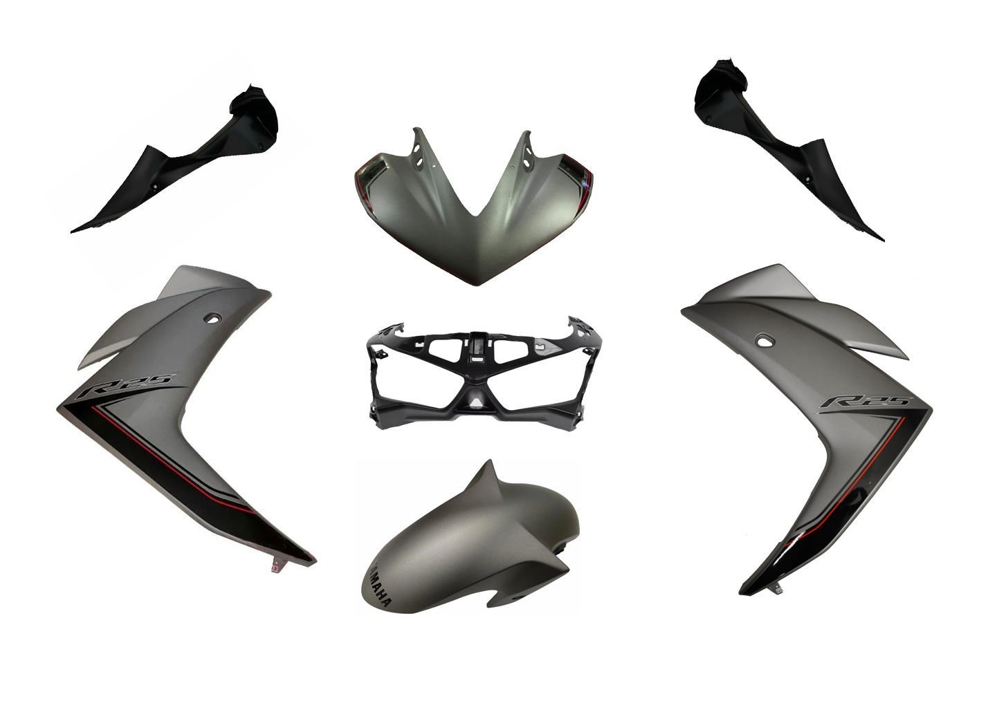 Yamaha YZF R25 Mat Füme Ön Grenaj Seti (Orjinal) Yamaha YZF R25 Mat Füme Ön Grenaj Seti (Orjinal)
