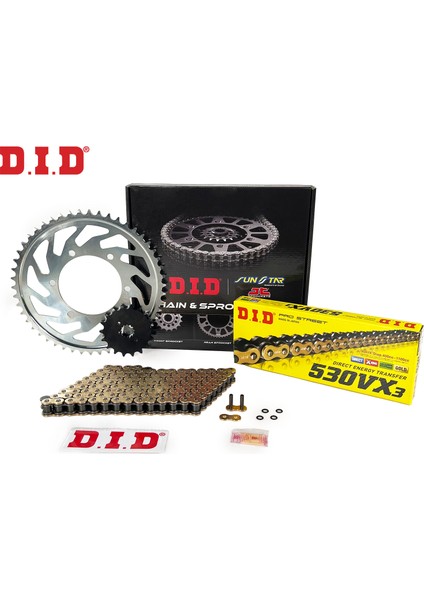 DID Dıd Zincir Dişli Seti Kawasakı Zzr Brembo Calıper (1400 Cc) (2016-2021) / Zincir : DID-530VX3 (GOLD)-118 / Dişli: Sunstar (17T) - Jt (42T)