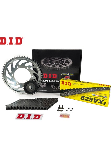 DID Dıd Zincir Dişli Seti Kawasakı ZX-10R (1000 Cc) (2004-2005) / Zincir : DID-525VX3 (ÇELIK)-110 / Dişli: Jt (17T) - Sunstar (39T)