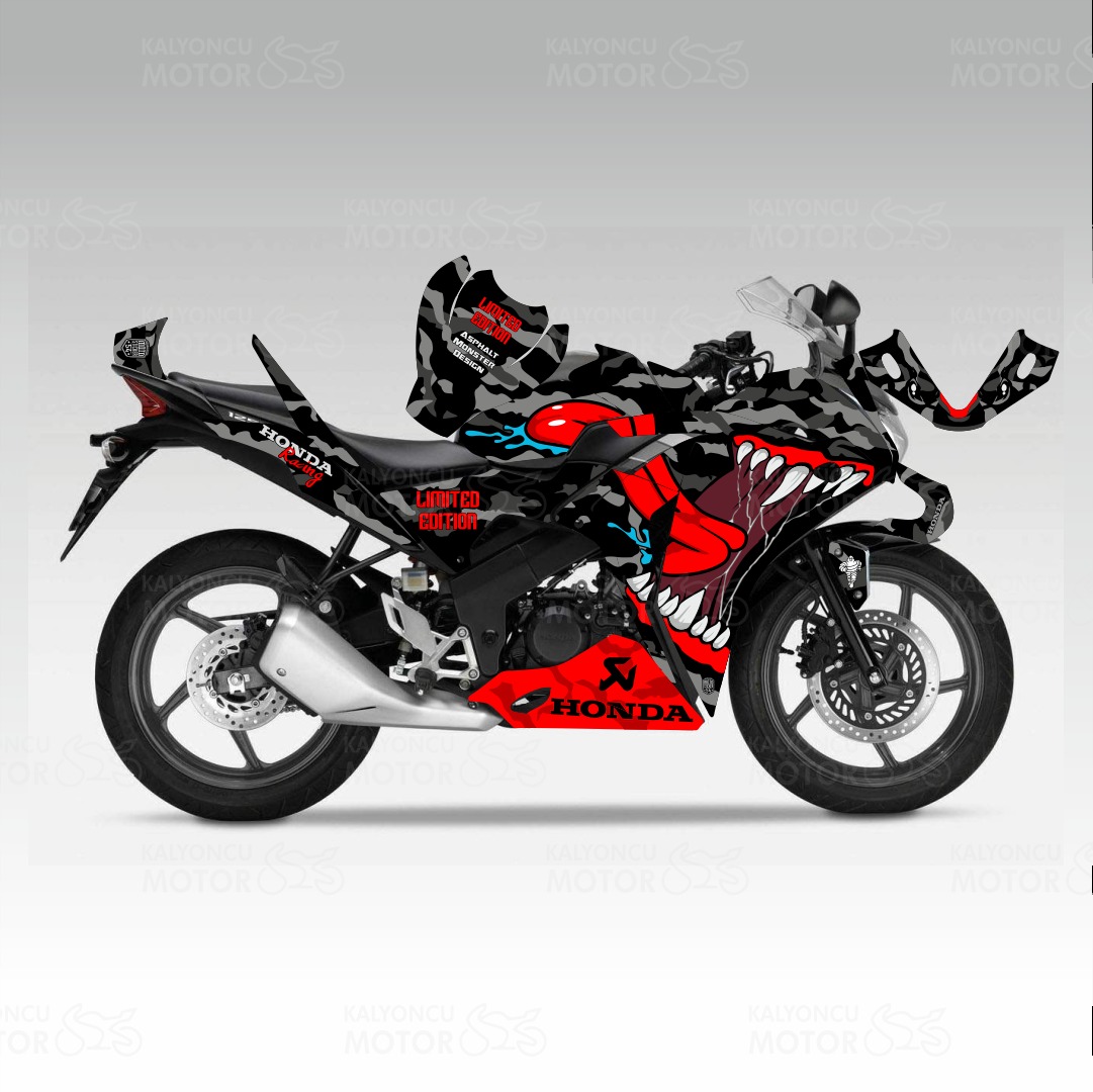 Honda CBR 125 R Asphalt Monster Design Siyah Sticker Set Honda CBR 125 R Asphalt Monster Design Siyah Sticker Set