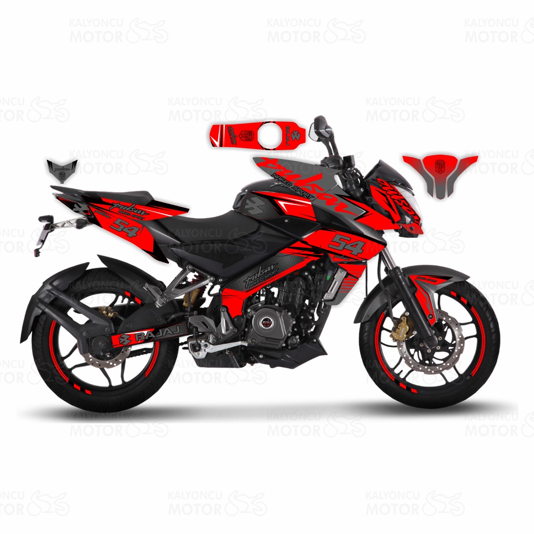 Bajaj Pulsar 200 NS Naked Sport Gri Kırmızı Sticker Set 54 Bajaj Pulsar 200 NS Naked Sport Gri Kırmızı Sticker Set 54
