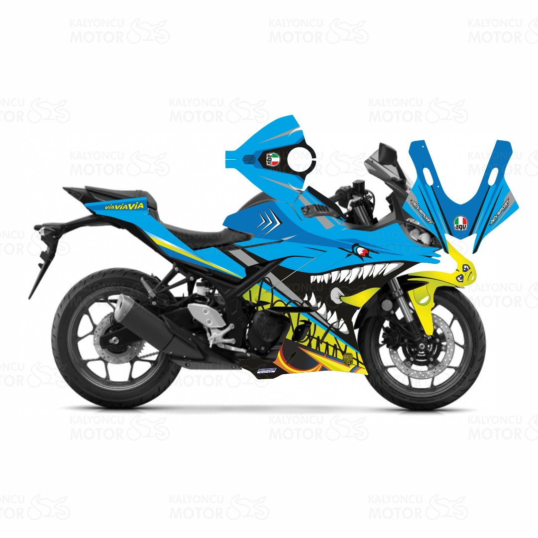 Yamaha R25 2019 Rossi Shark Design Mavi Sticker Set Yamaha R25 2019 Rossi Shark Design Mavi Sticker Set