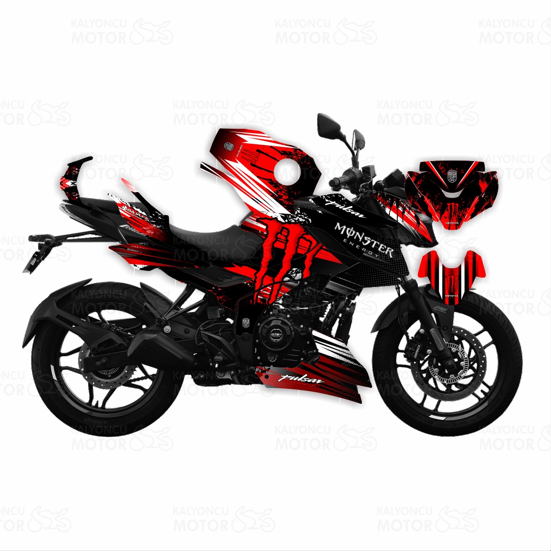 Bajaj Pulsar N 250 Monster Energy Desing Sticker Set Siyah Kırmızı Beyaz Bajaj Pulsar N 250 Monster Energy Desing Sticker Set Siyah Kırmızı Beyaz
