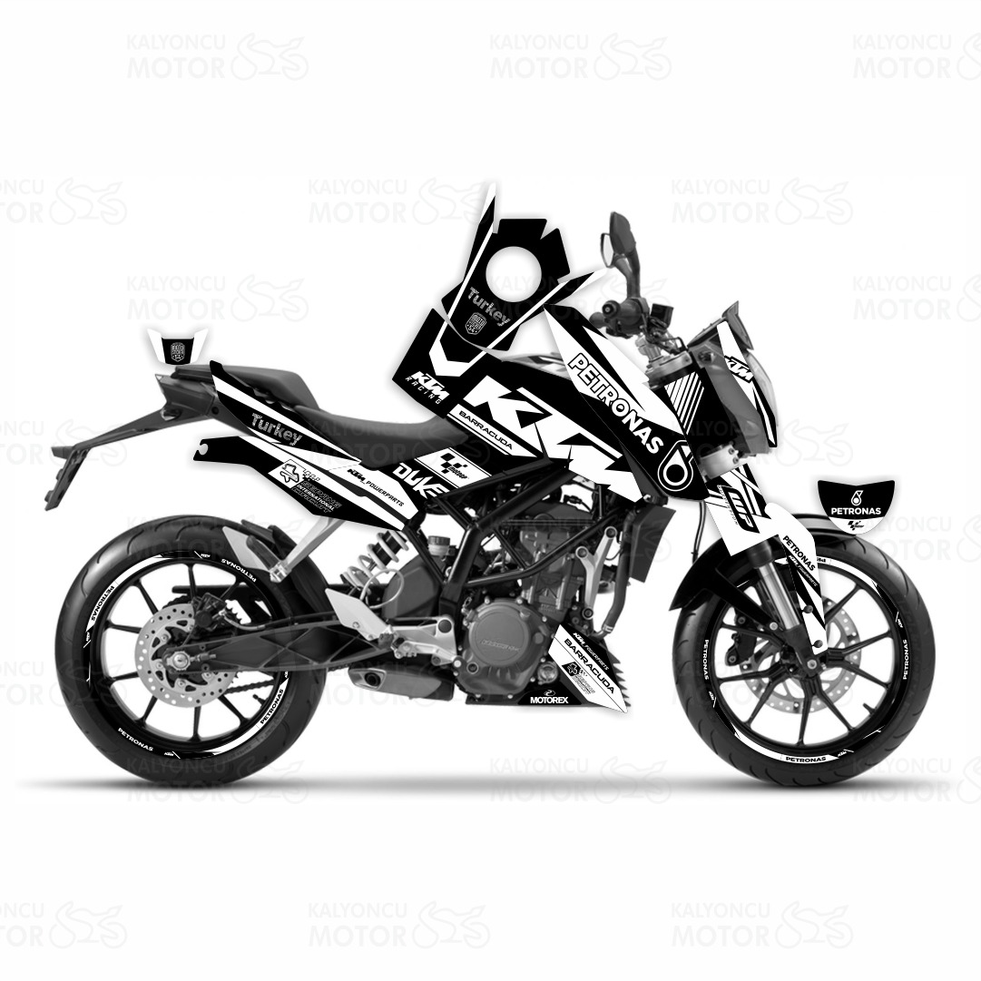 KTM Duke 390 Petronas Desing Sticker Set Siyah-Beyaz (2011-16)