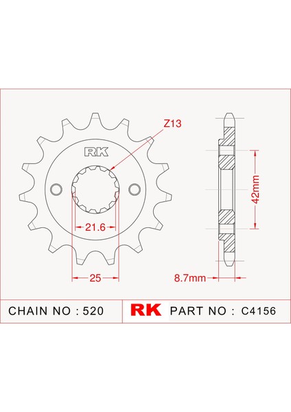 RK Kawasaki KLE 500 RK Çelik Ön Dişli C4156-16 (1991-1996)
